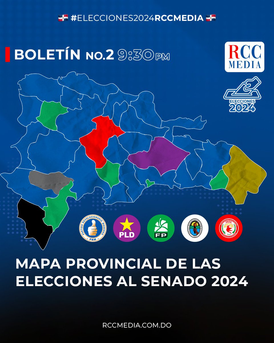 #ELECCIONES2024RCCMEDIA | Mapa provincial de las elecciones 2024 al Senado de la República Dominicana. #ELECCIONES2024RCCMEDIA #RCCMedia #RCC