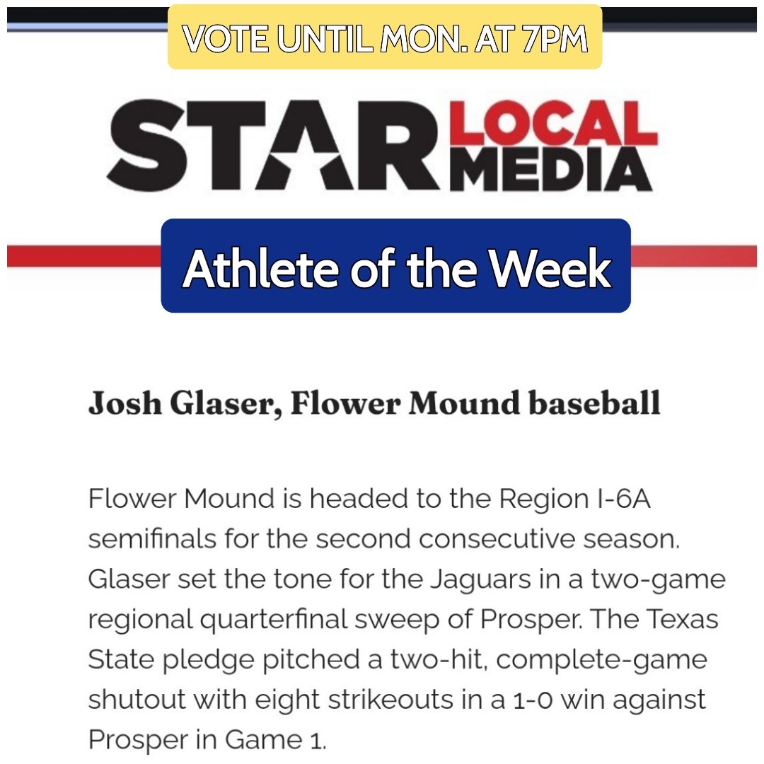 VOTE FOR JOSH GLASER!! Star Local Media's - Athlete of the Week! Poll closes Monday night... starlocalmedia.com/sports/athlete…