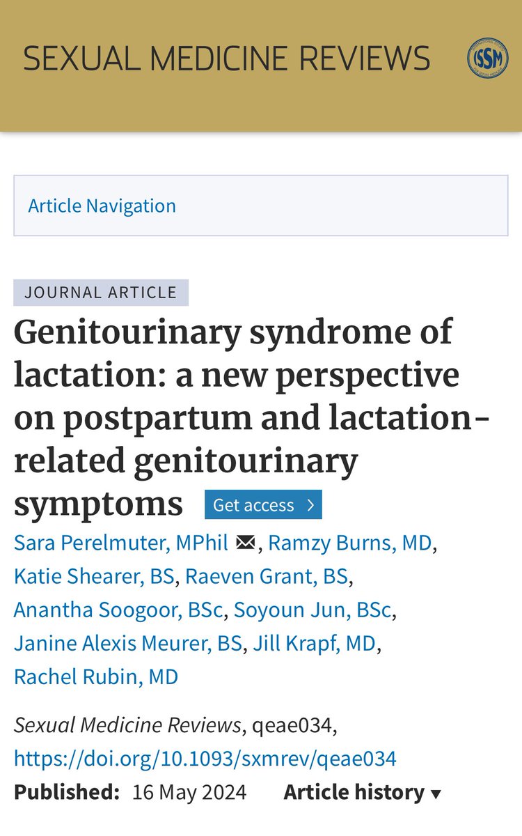 Excited to share our review on postpartum and lactation-related GU symptoms! Here we propose a novel term—Genitourinary Syndrome of Lactation— to describe GU changes experienced by postpartum, lactating individuals.