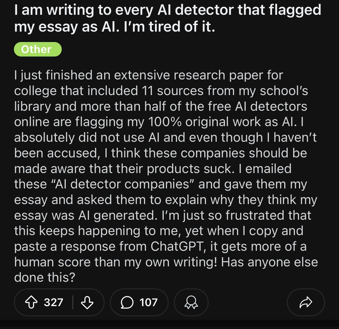 AI detectors feel like total scams - sad that students have to deal with this