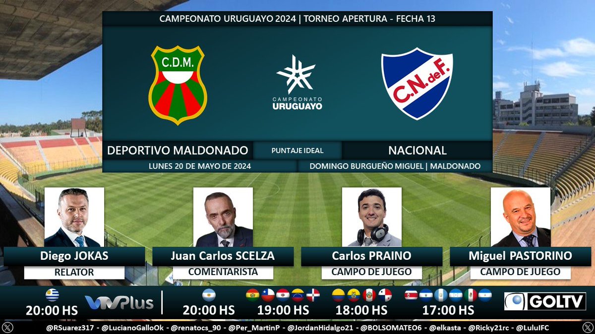 ⚽ #Apertura2024 🇺🇾 | #DeportivoMaldonado vs. #Nacional 🎙 Relator: @JokasDiego 🎙 Comentarista: @jcscelza 🎙 Campo de juego: @PrainoCarlos y Miguel Pastorino 📺 @VTVuruguay 🇺🇾 📺 #GOLTV Latinoamérica (❌🇺🇾) 🤳 #CampeonatoUruguayo - #AUF - #Tenfield Dale RT 🔃