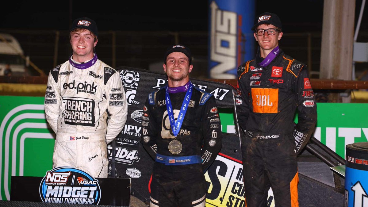 Prime Performers. 👍 Tonight's top-3 USAC @NosEnergyDrink National Midget finishers from @ssmctrack. 🥇 @Logan_Seavey 🥈 @RyanTimms_5T 🥉 @JacobDenney11 📸 @rkfphoto98