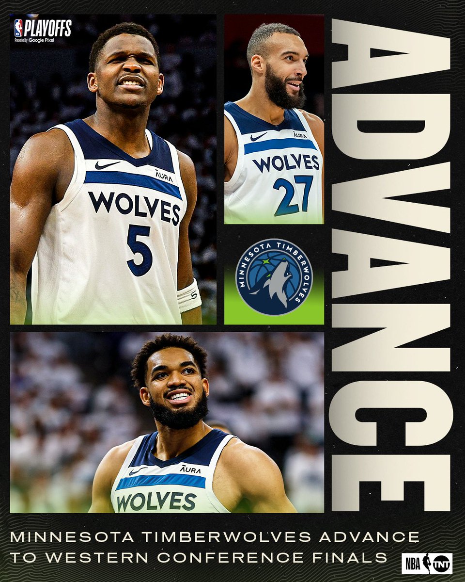 FOR THE FIRST TIME SINCE 2004, THE @Timberwolves ADVANCE TO THE WESTERN CONFERENCE FINALS! 🐺