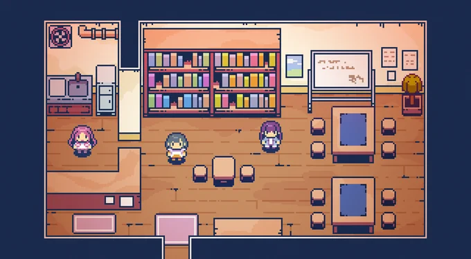開発保留になったゲームの画面とメニュー画面のラフ。開発再開する時はこのまま使わないと思うので公開して供養しておこう。 #pixelart #ドット絵
