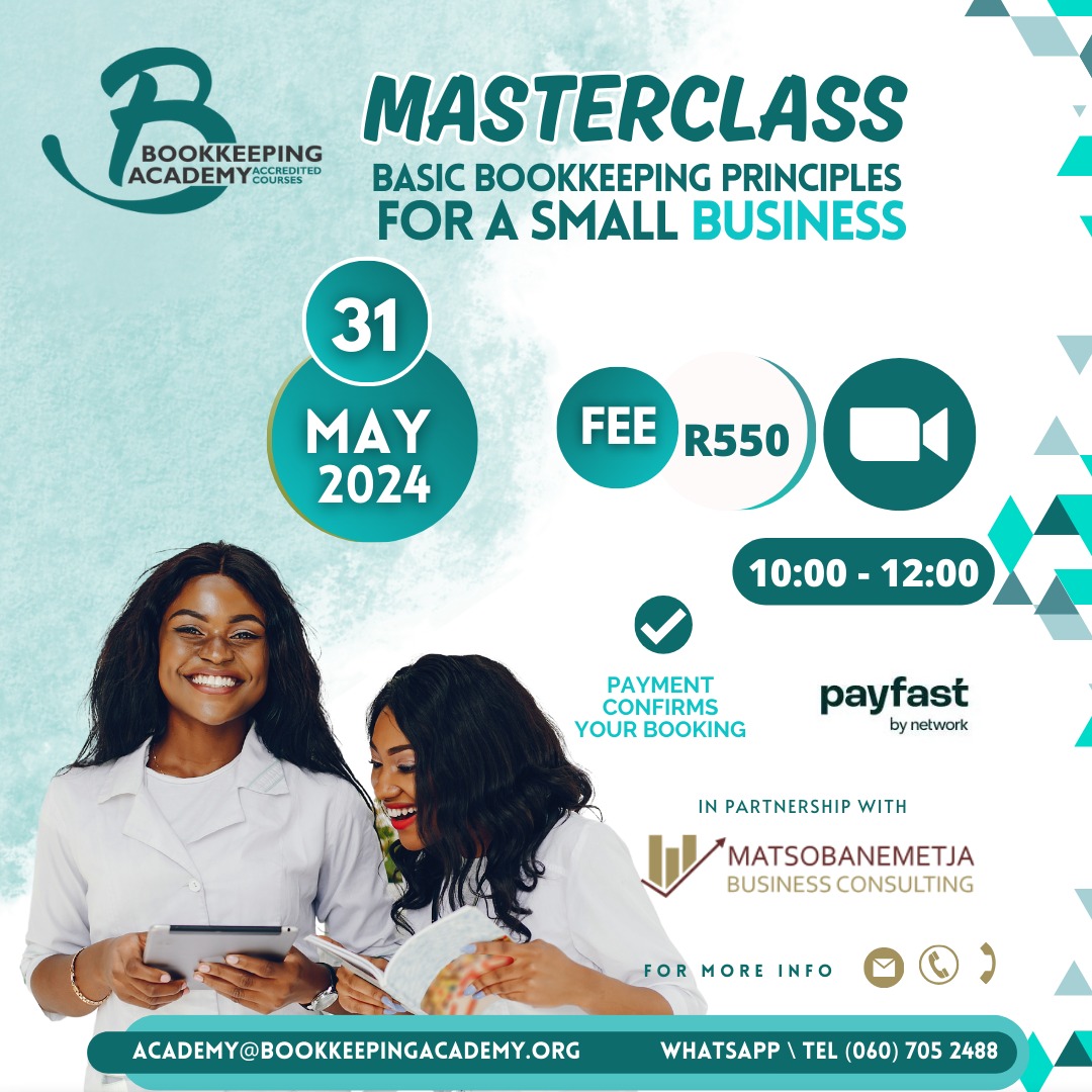 #AD 🔶BASIC BOOKKEEPING PRINCIPLES for a SMALL BUSINESS - MASTERCLASS▫️ ⬜📆FRIDAY 31 MAY 2024🔸 🟧📍ZOOM 📽️ ⬜⏰10AM – 12PM▫️ 🟥FOR MORE INFOℹ️ 📩info@bookkeepingacademy.org  ⬜📱(060) 705 2488 🌐 bookkeepingacademy.org  🟧🏷️-R550.00 per PERSON▫️ Event details:⏳ …