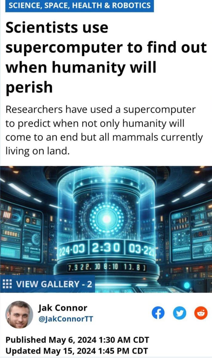 Supercomputers can now predict not only when humanity end, but when all mammals will end!!!!!!