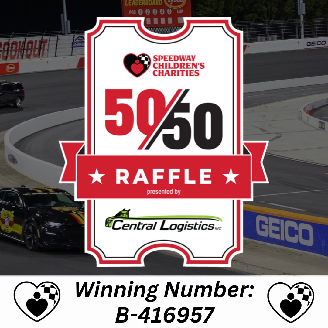 The winning number for the 2024 All-Star race @NWBSpeedway is B-416957. 🫶 The final jackpot was $114,760; the winner will receive $57,380! If you have the winning ticket, please contact tkirby@speedwaycharities.org. A special thank you to Central Logistics! #kidswin