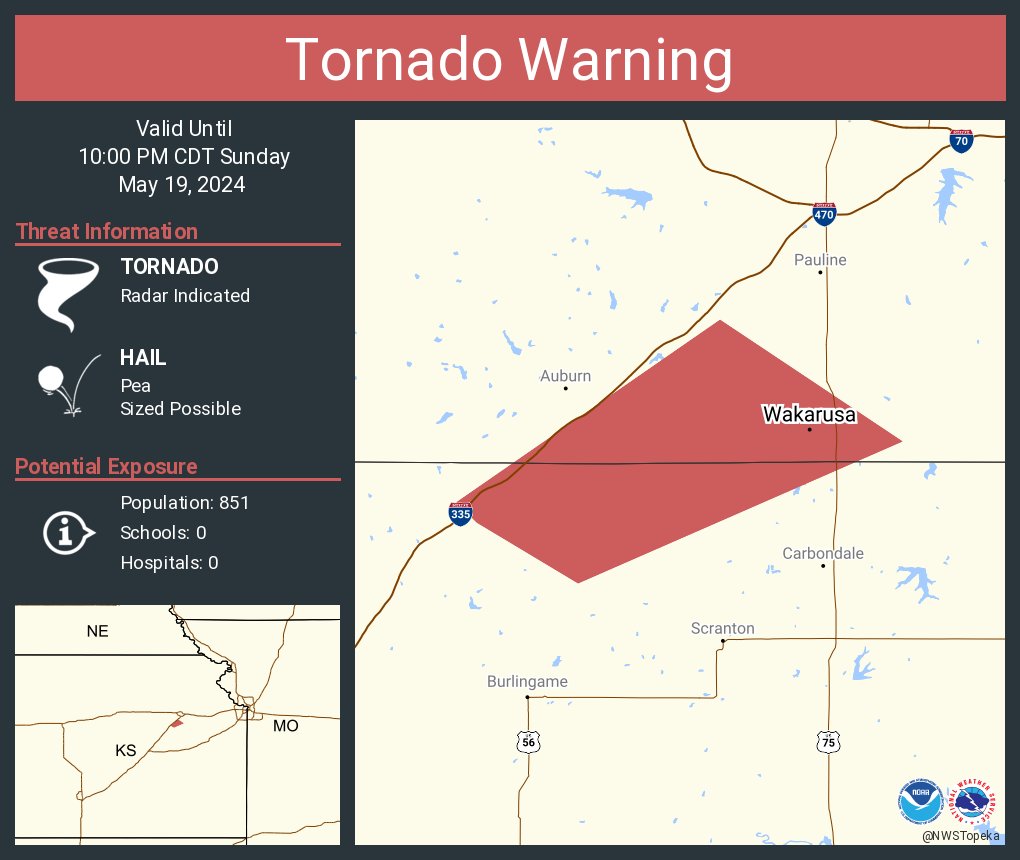 Tornado Warning continues for Wakarusa KS until 10:00 PM CDT