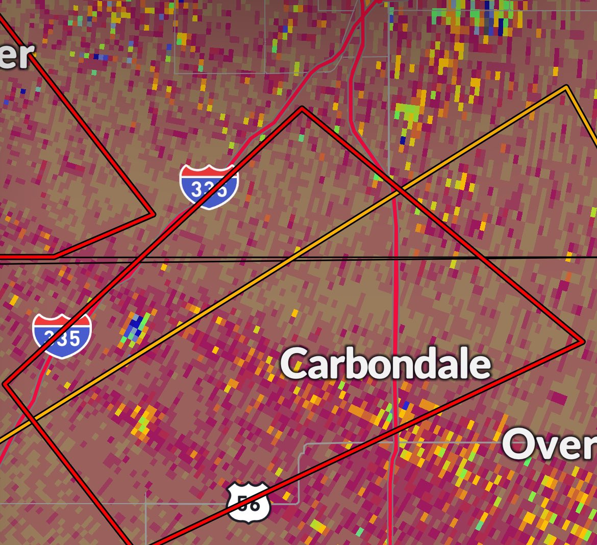 Tornadoes ongoing near Carbondale, KS. A tornado warning is in effect for the area until 10:00pm CDT.

Take cover now!

#tornado #severewx #wxtwitter #KSwx
