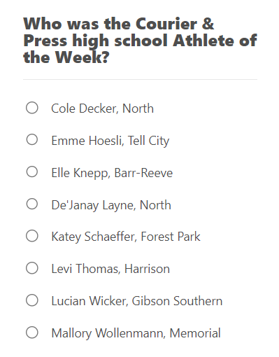 kylesokeland's tweet photo. Vote now for the Courier &amp; Press high school Athlete of the Week from May 13-18. The nominees:
https://t.co/uSRvKAapHM https://t.co/CR9tHnU6Z5