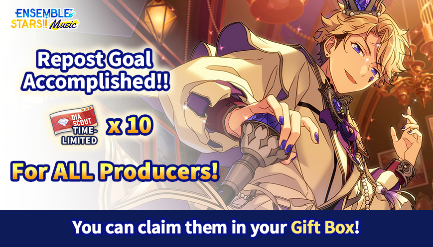enstarsmusic_EN's tweet photo. 🌙Intertwined Sun &amp; Moon: 10,000 Repost Achieved!

Thank you for supporting us!

We'll give 10 DIA Scout Tickets (time-limited) to every Producer! You can claim them in your Gift Box!

For Producers who have won other rewards, we will contact you on X within 5 working days! https://t.co/66lND8QKZF