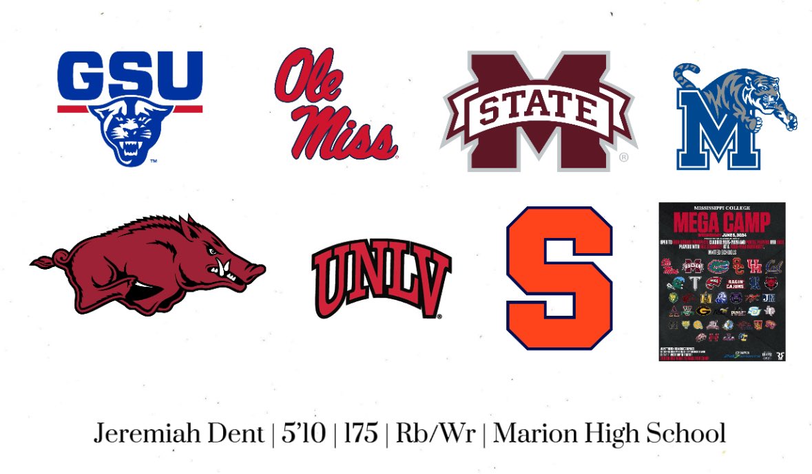Thanks to all of these schools for personally inviting me to summer camps ‼️ Will be narrowing some down but can’t wait to come compete #DentBoyz #RepTheM @Enrique__Davis @drew15martin @CoachPowell99 @CoachWillStein @AWilliamsUSA @CoachVert @LanceClark3 @PrepRedzoneAR