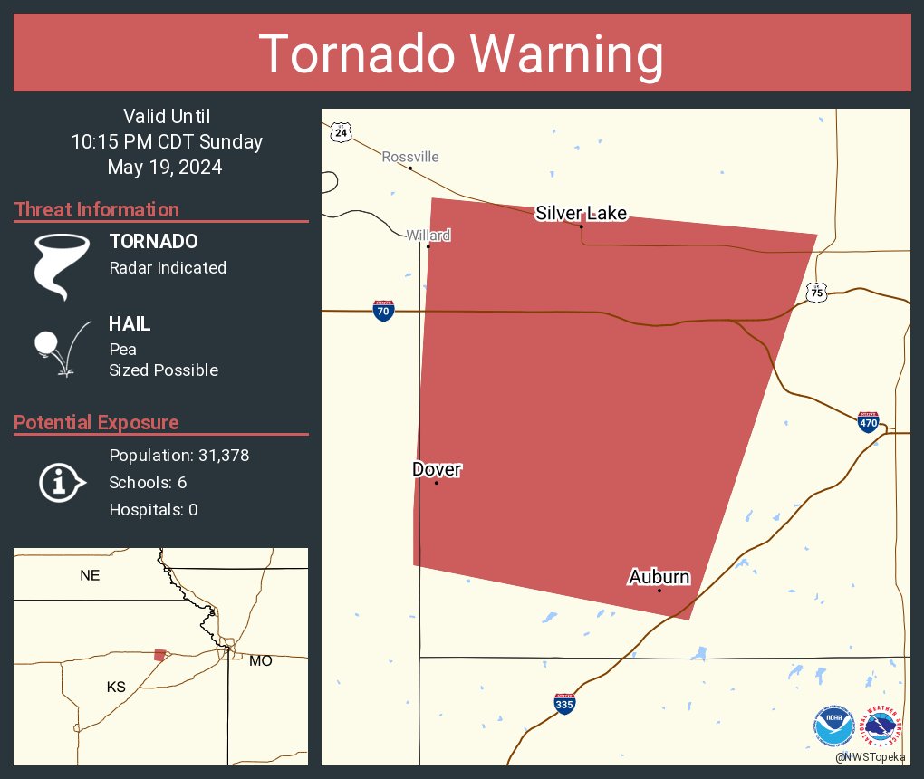 Tornado Warning including Silver Lake KS, Auburn KS and Dover KS until 10:15 PM CDT