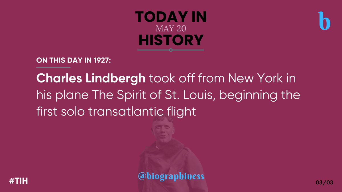 On this day on May 20, Christopher Columbus set sail, Charles Lindbergh soared solo across the Atlantic, and the fountain pen revolutionized writing.🌍🖋️✈️
Follow👉@biographiness

#Biographiness #Biograghines #TodayInHistory #TIH #OnThisDay #OTD #DailyHistory #HistoryFacts #May20