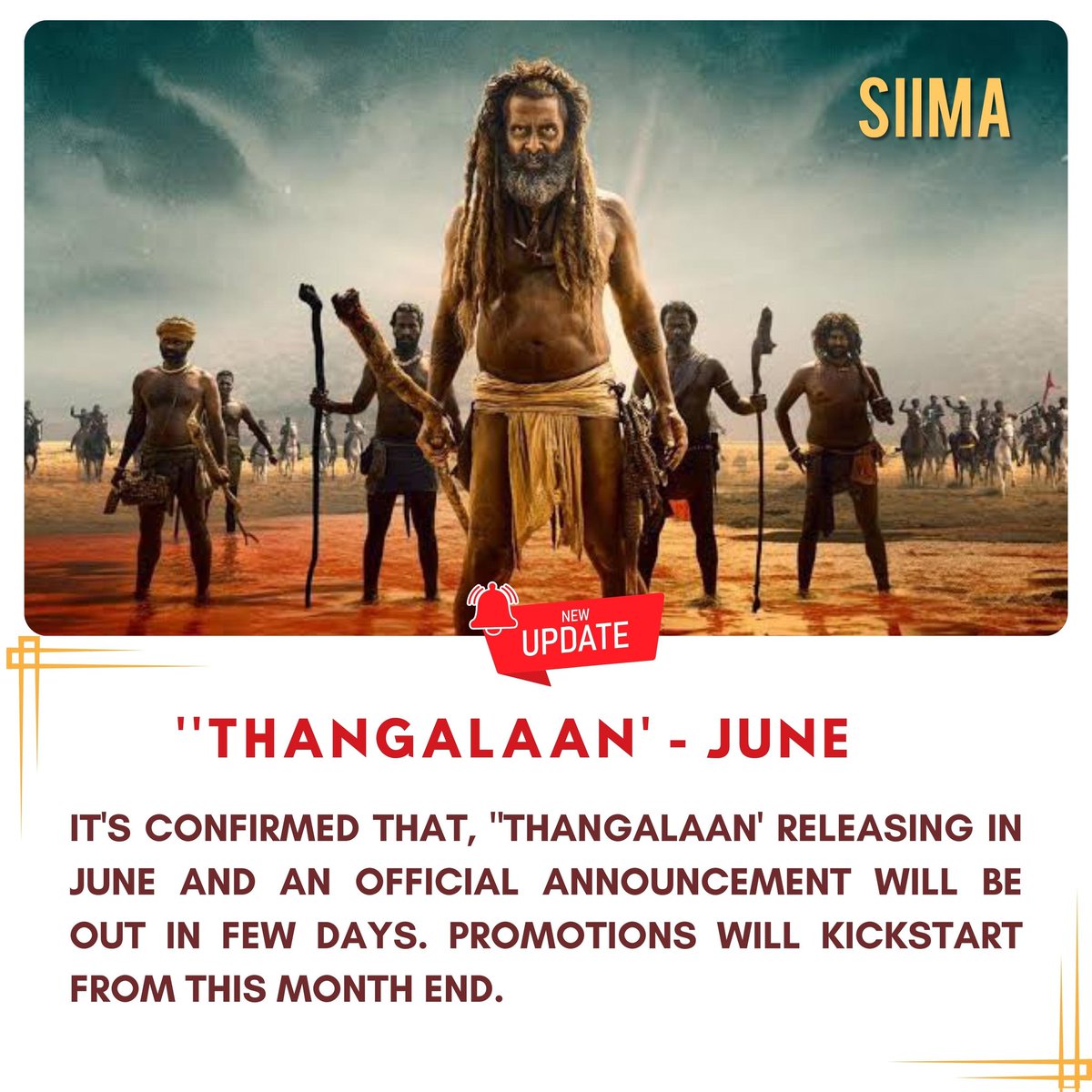 Thangalaan is releasing in June, and an official announcement will be out in a few days. Promotions will kickstart from this month's end. Stay tuned!

#Thangalaan #MovieAnnouncement #FilmPromotions #CinemaLovers #BigNews #FilmUpdates #siima #ChiyaanVikram