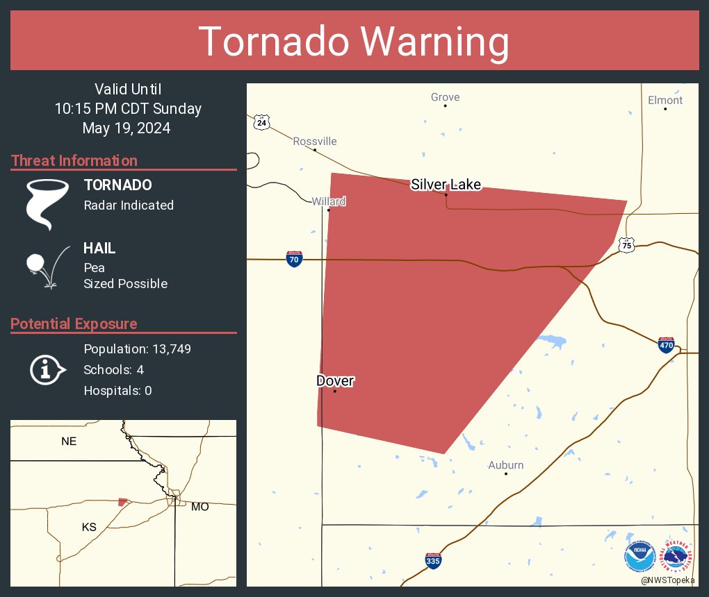 Tornado Warning continues for Silver Lake KS and Dover KS until 10:15 PM CDT