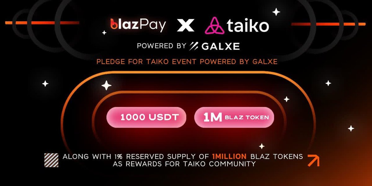 Exciting News! Participate in the "1M BlazTokens - Pledge for Taiko Event" organized by #blazpaylabs on #Galxe! #Taiko

hekla-taiko.xyz/bridge

Join us as we honor the commitment of our vibrant Taiko community with this exclusive campaign.

Come celebrate with us! 🎊🥁