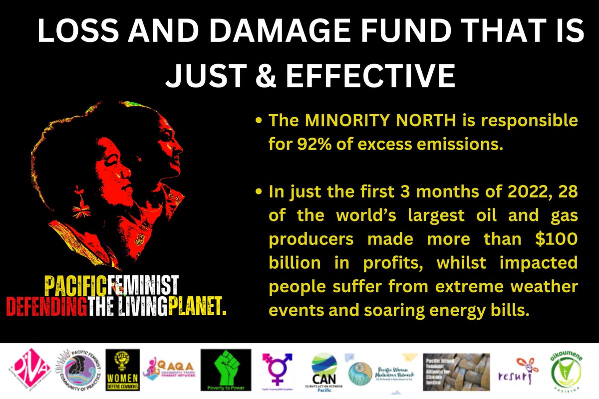 'Loss and Damage, such as loss of burial grounds, ancestral land, shorelines, ﬁshing grounds, and culture, is a lived reality for our people. We are surrounded by water but do not have enough to drink.' #PacificFeministDefendingTheLivingPlanet #FeministsForTheLivingPlanet