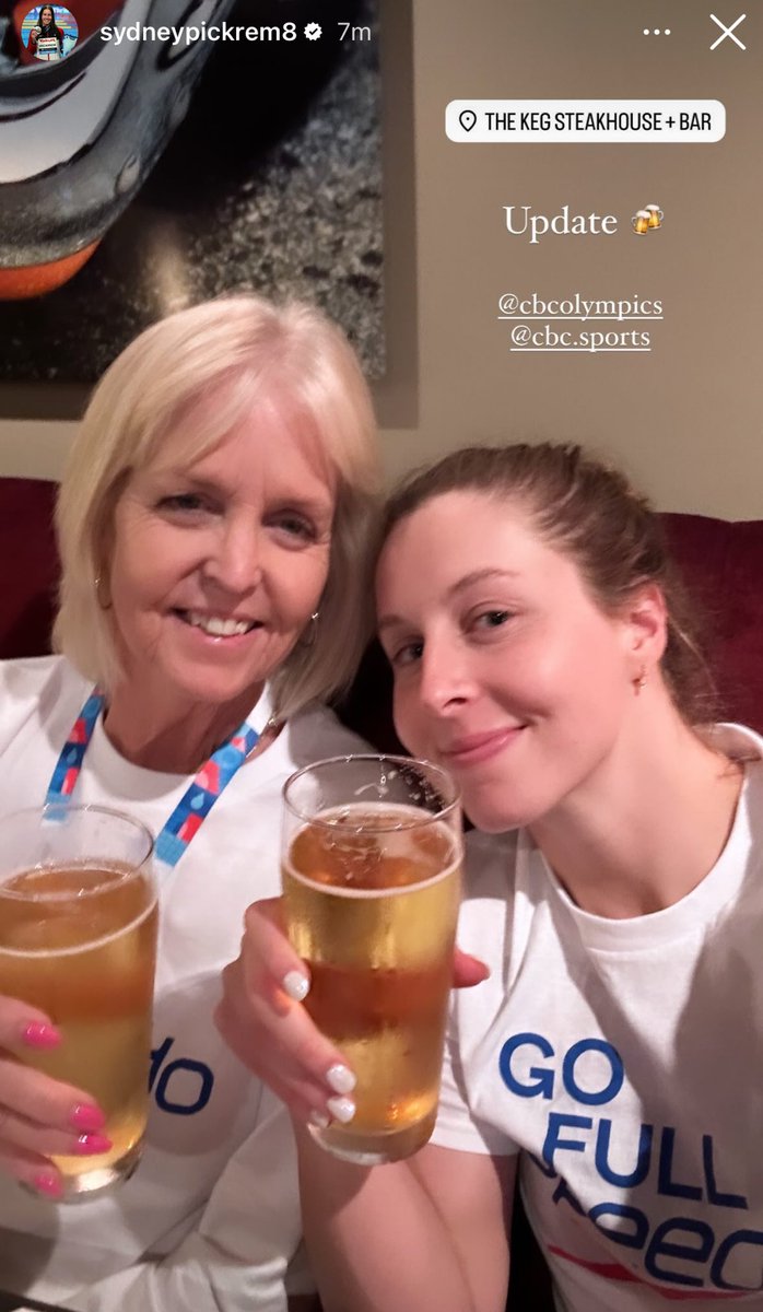 UPDATE 🍻 Sydney Pickrem got that beer with her mom Elizabeth after all. She told me after her brilliant swim tonight that’s all she wanted to do to celebrate another Olympic team. Pickrem got her wish.