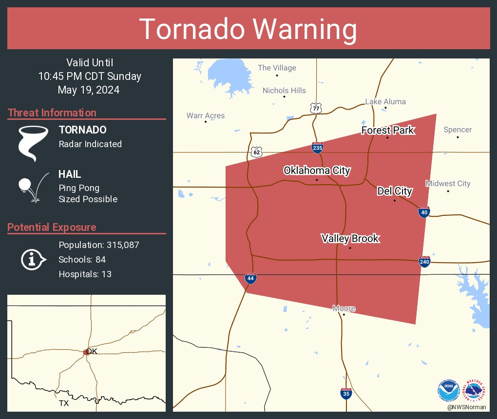 Tornado Warning continues for Oklahoma City OK, Del City OK and Forest Park OK until 10:45 PM CDT