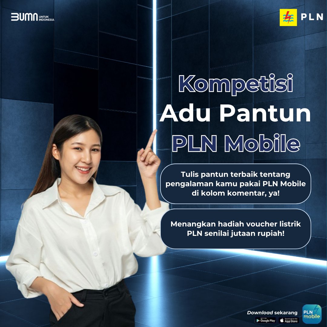 PLNMobile_'s tweet photo. Halo halo Electrizen yang budiman, yuk join kompetisi Adu Pantun PLN Mobile mulai hari ini sampai 25 Mei, dan menangkan voucher listrik senilai jutaan rupiah! Jangan lewatin kesempatan emas ini, kalau kamu mau voucher listrik gratis tis tis, PLN Mobile yang traktir!! 💃🏼
#SemuaMakinMudah #PLNMobile