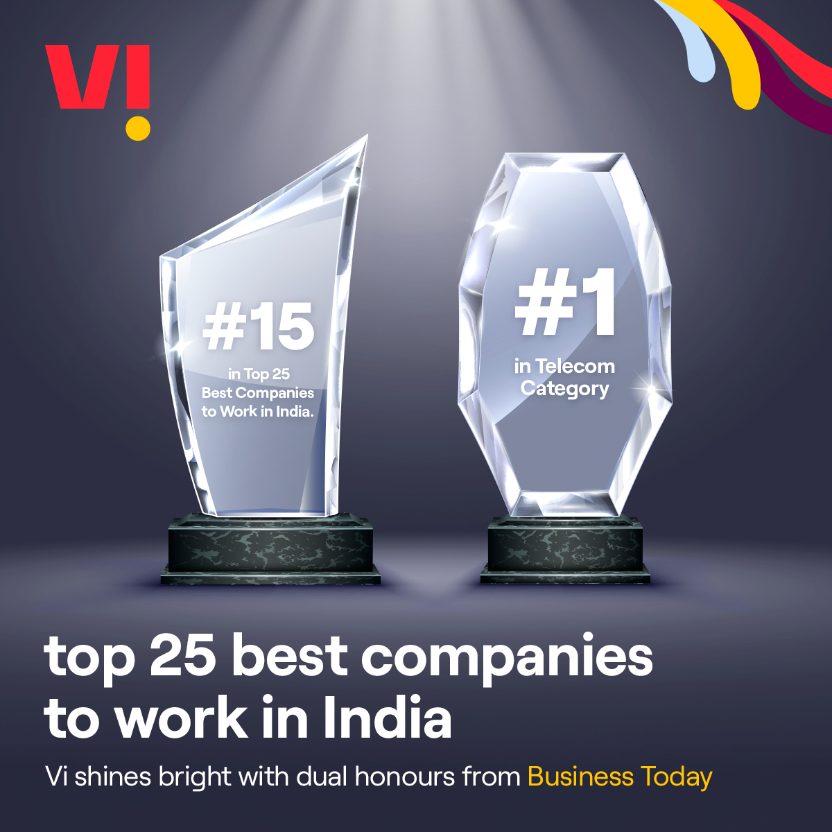 We are excited to announce that we've secured the 1st position in the #Telecom Category and clinched 15th position among the Top 25 Best Companies to Work in India by Business Today. . . #BusinessToday #AwardsAtVi