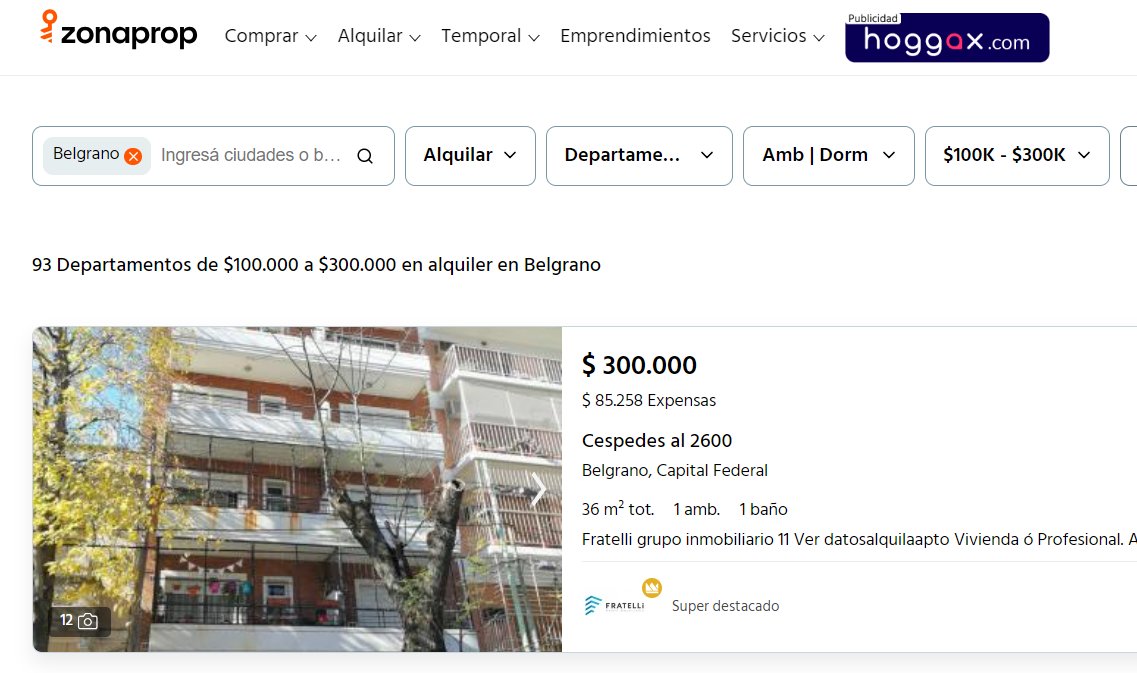 Casi 100 departamentos en alquiler a menos de $300.000 en Belgrano, uno de los barrios más caros del pais.

Fuerte baja en los precios de los alquileres...