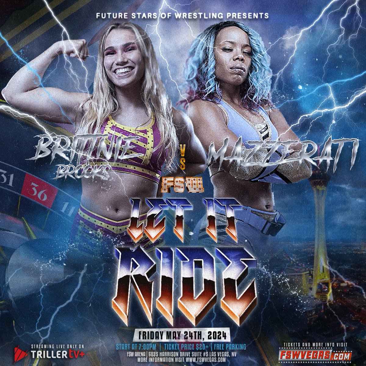 THIS FRIDAY! FSW Let It Ride This Friday May 24, 7PM PST LIVE on @FiteTV+ FSW Arena | #LasVegas 𝙁𝙚𝙖𝙩𝙪𝙧𝙞𝙣𝙜 @Mazzerati3 VS @BrittnieBrooks Ticket + Streaming links in the bio!