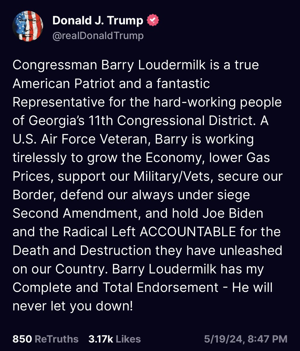 Congressman Barry Loudermilk is a true American Patriot and a fantastic Representative for the hard-working people of Georgia’s 11th Congressional District. A U.S. Air Force Veteran, Barry is working tirelessly to grow the Economy, lower Gas Prices, support our Military/Vets,