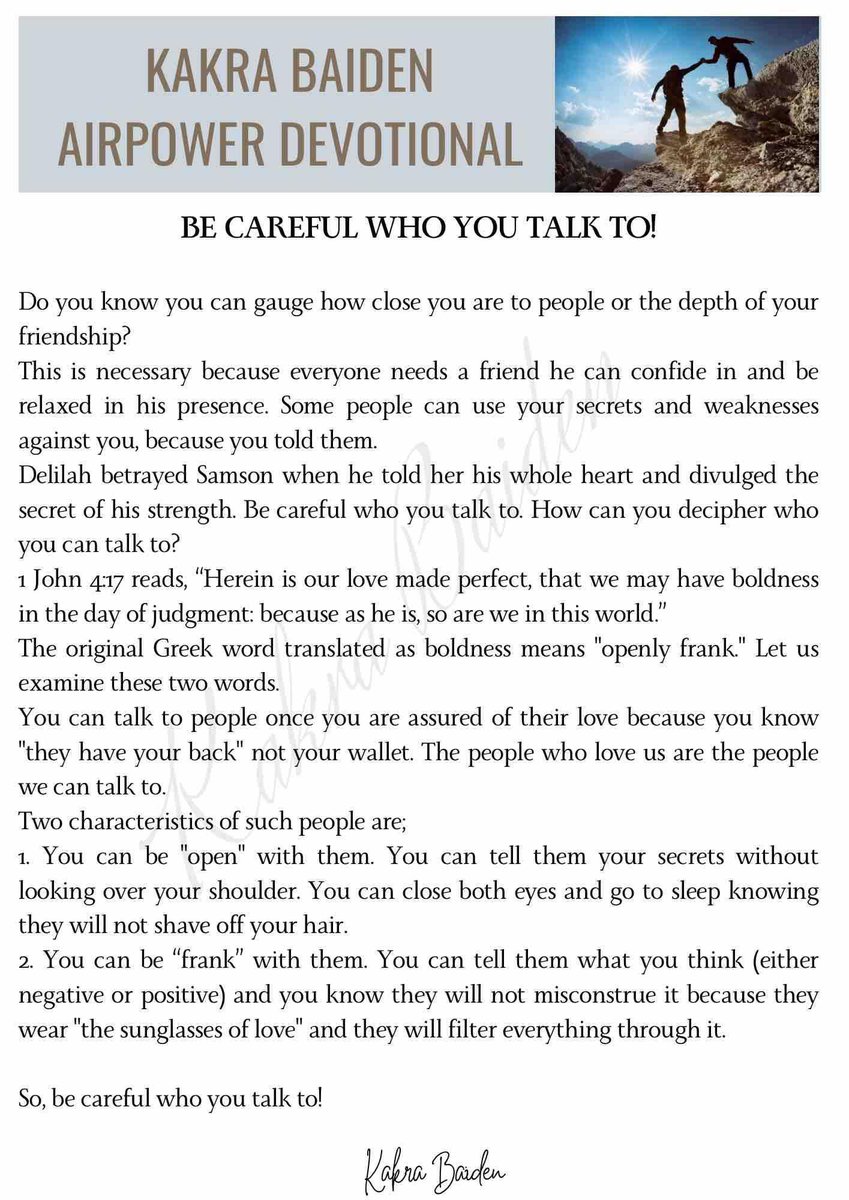 BE CAREFUL WHO YOU TALK TO

#kakrabaiden #devotional #daily #retweet