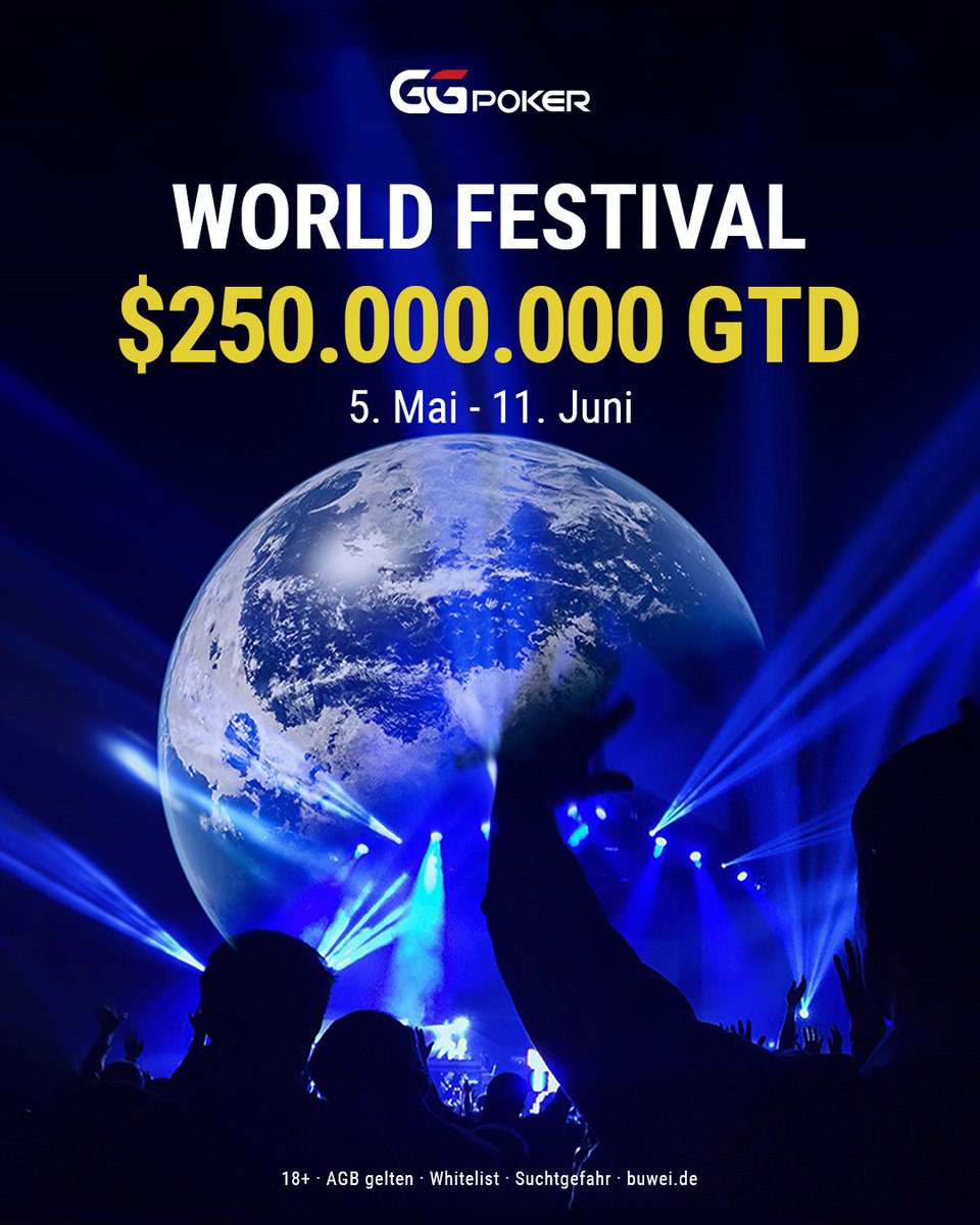 GGPokerDE's tweet photo. #GGWORLD #FESTIVAL. 
𝐋𝐨𝐰 ab $2.50
𝐌𝐞𝐝𝐢𝐮𝐦 ab $25
𝐇𝐢𝐠𝐡 ab $150
𝐒𝐮𝐩𝐞𝐫 ab $1.050
Auch am Pfingstmontag etliche attraktive Events in allen Preisgeldstufen. Schnappt euch einen Teil von 250 Millionen 💰@GGPOKER https://t.co/JwppnRy7d6 ✔ https://t.co/7mVSYFrn7q