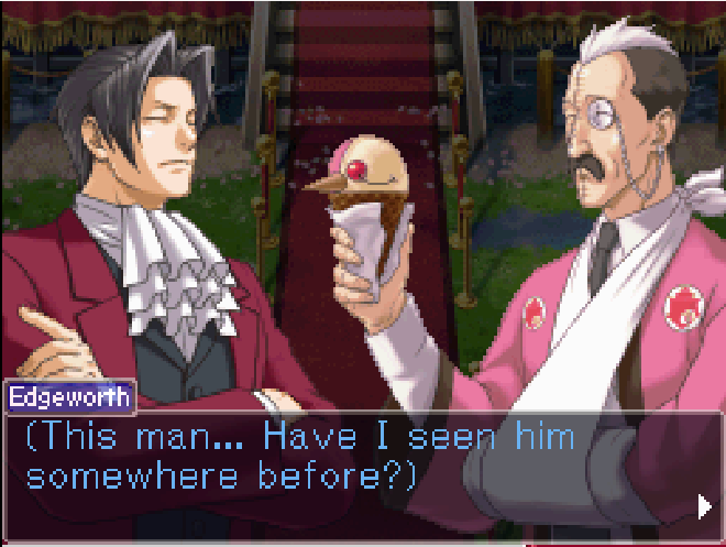 bestie is literally wearing the mark of de killer and looks like de killer and edgeworth is like 'who is this dude?' i think edgeworth may be fucking stupid