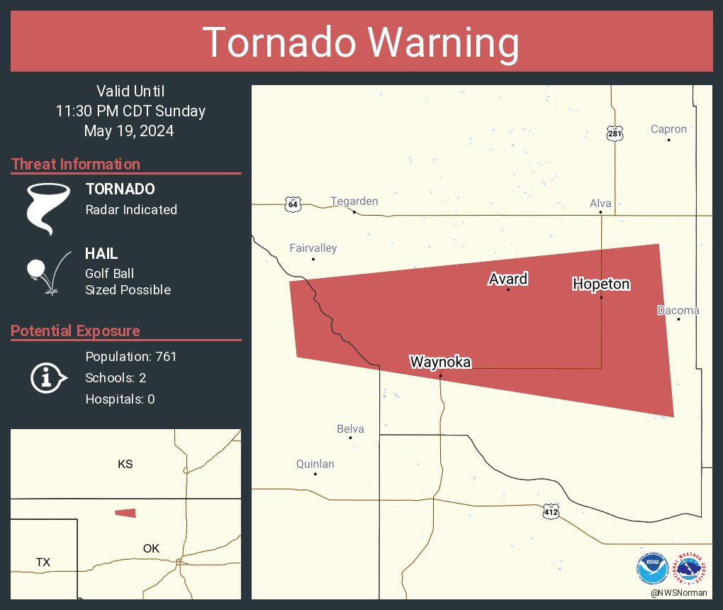 Tornado Warning including Waynoka OK, Avard OK and Hopeton OK until 11:30 PM CDT