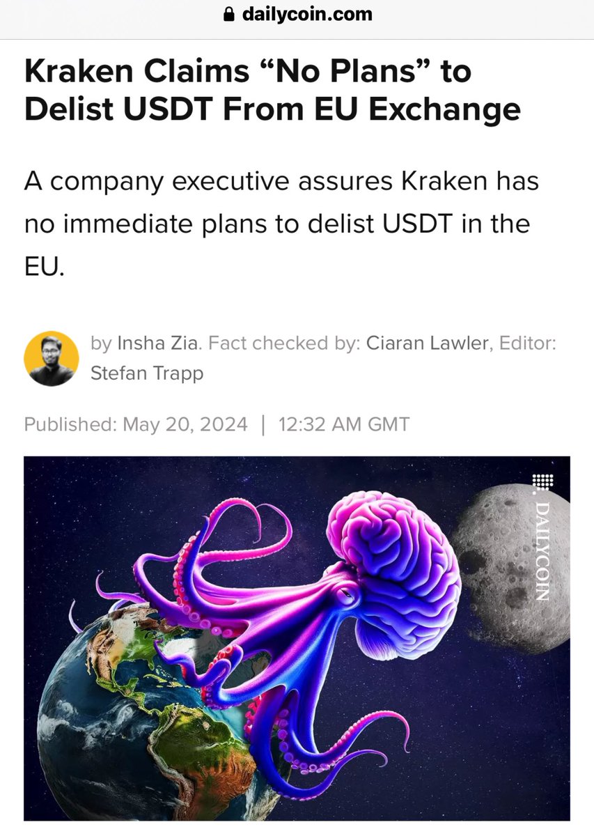 Kraken làm rõ rằng hiện giờ họ không có kế hoạch loại bỏ USDT để tuân thủ luật Mica của Châu Âu. Giống như các sàn giao dịch khác, Kraken sẽ hợp tác với các cơ quan quản lý Châu Âu và cố gắng hết sức để giữ USDT trên sàn giao dịch của họ ở Châu Âu.