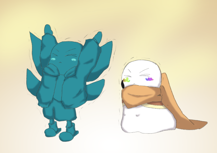 LIFE20XX1020's tweet photo. ちび🐙「メア～～～～～～……」
🖌🐤「く～～～～～～……」

ちび🐙ちゃんといんくっくののびの～び体操
#ちびメアちゃん　#いんくっく https://t.co/DWRn8s2EeA