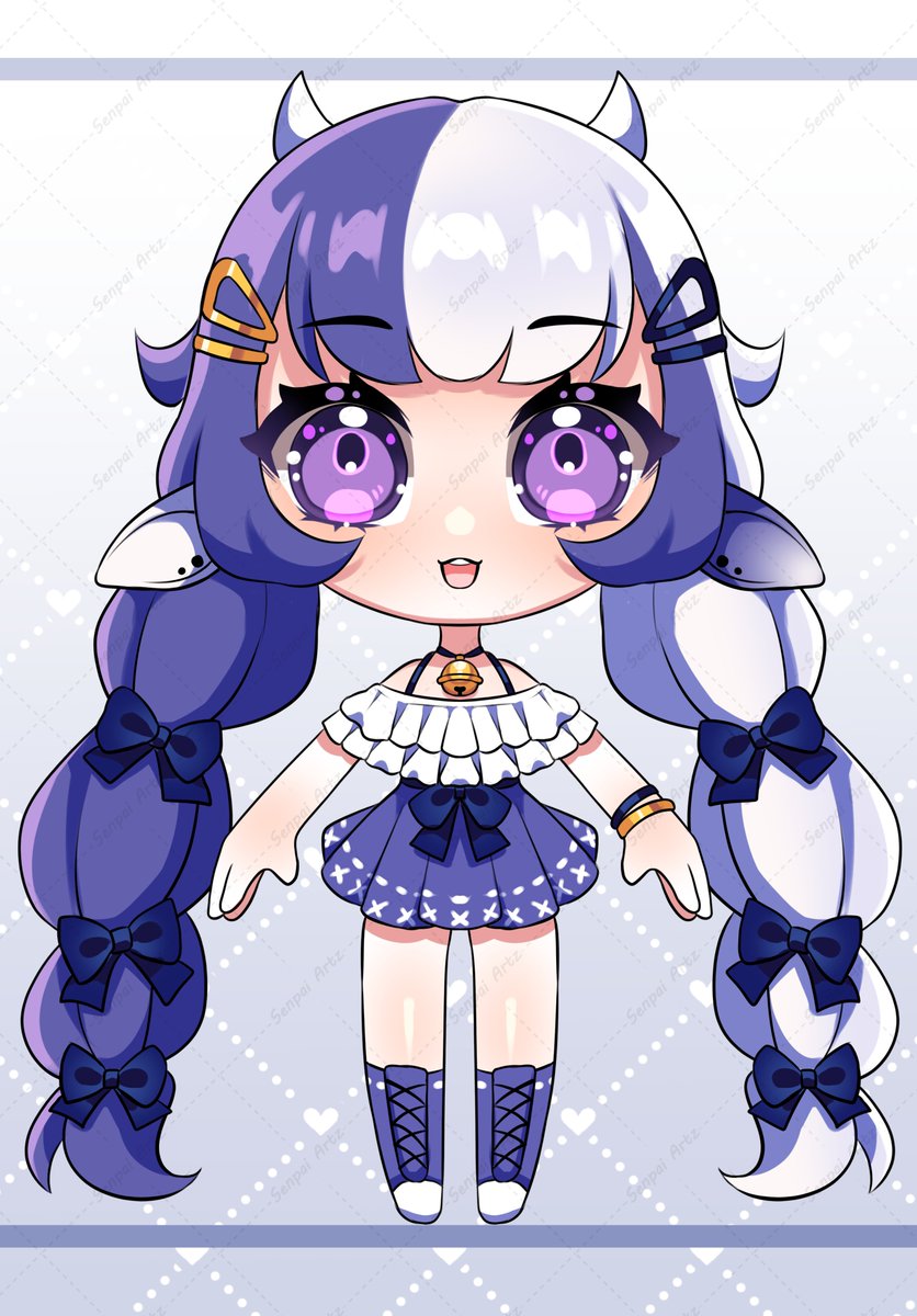 Selling this cute design! only $10 USD 💜🖤🤍 
#vtuber #adoptable link in comments