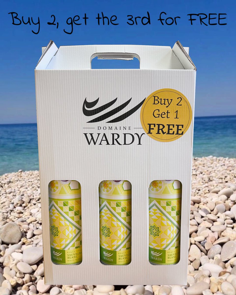 A #hot #deal on Domaine Wardy’s multi #awardwinning Beqaa Valley #SauvignonBlanc, the crisp, fresh, perfect-for-the-beach white wine. Buy 2 bottles, get the 3rd for FREE (while stocks last) Available online from our website domainewardy.com and fine wine shops