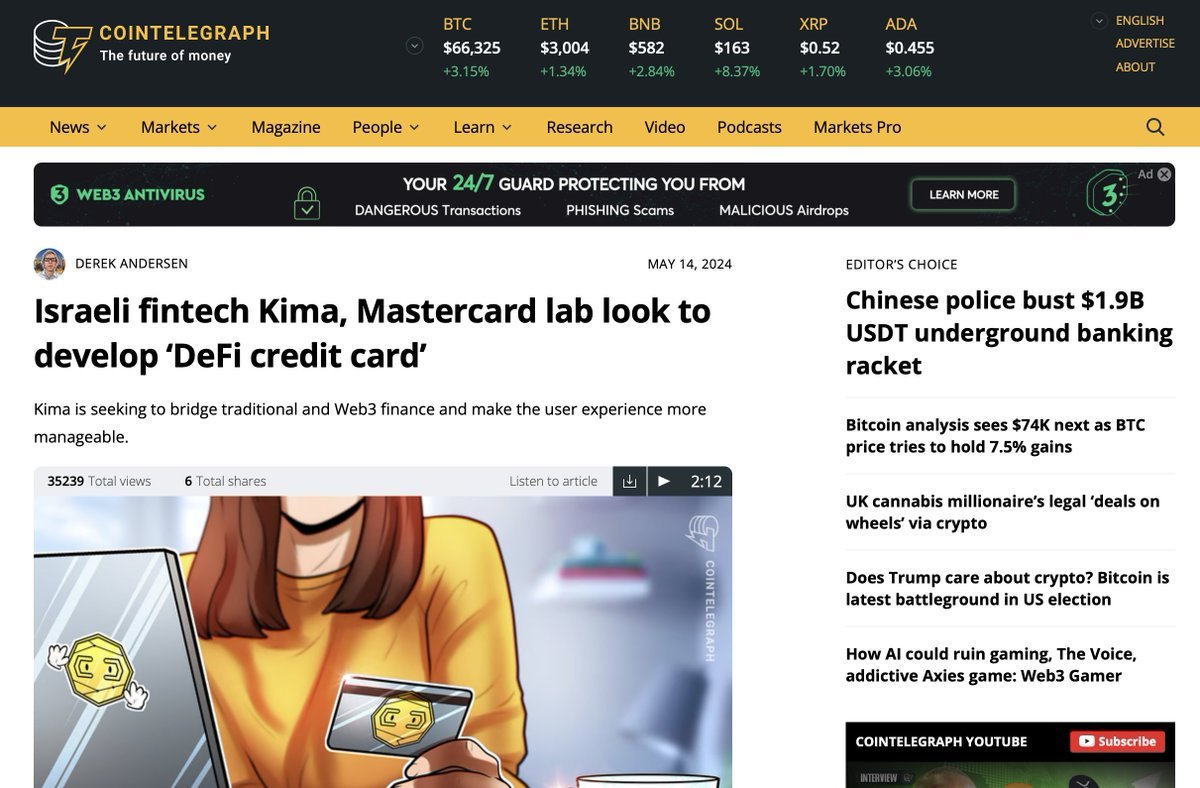 Exciting News: Cointelegraph has featured @KimaNetwork in an article about its partnership with Mastercard's FinSec Innovation Lab. This collaboration involves operating Kima’s nodes on the test net. 🔍 The article highlights the Kima x FinSec partnership, detailing each