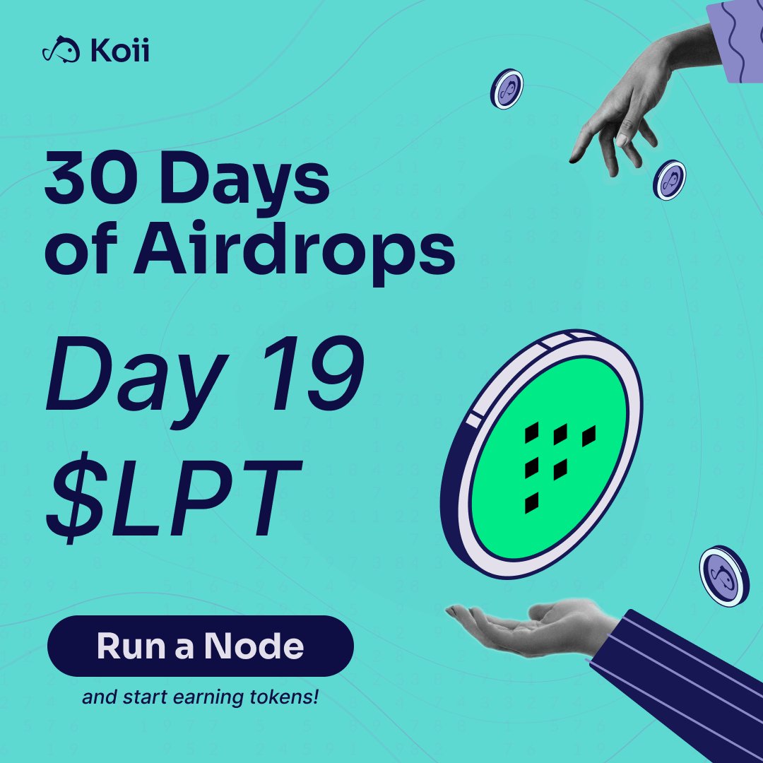 Koii's 30 Days of Airdrops: Day 19 - $LPT! 😎 Exciting news! Koii will be airdropping $LPT—the native token of the decentralized video streaming network @Livepeer! Fun fact! Koii offers an altcoin mining functionality, so projects can use their native tokens for staking and