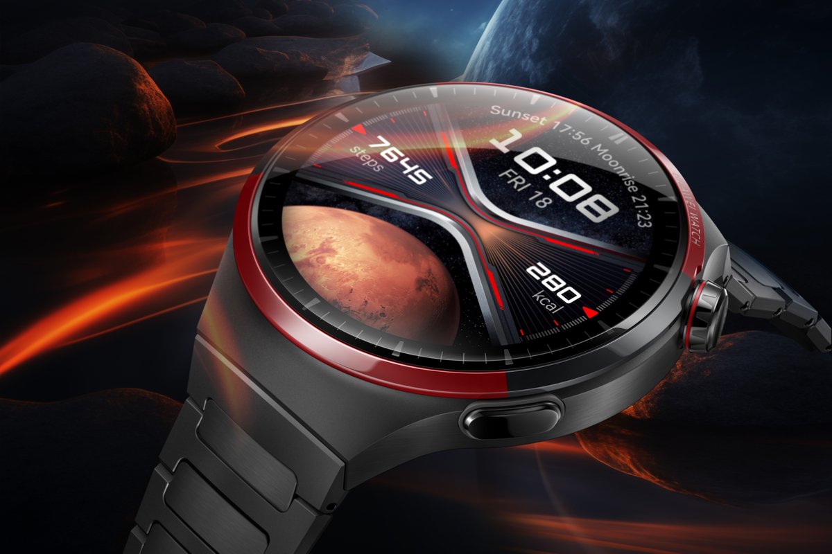 Indulge in the cosmic charm of the #HUAWEIWatch4 Pro Space Edition, with a space-inspired design showcasing the iconic red and black Nanocrystalline Ceramic Bezel, along with the exclusive Laval watch face and Laval crown, making it a truly out-of-this-world timepiece.