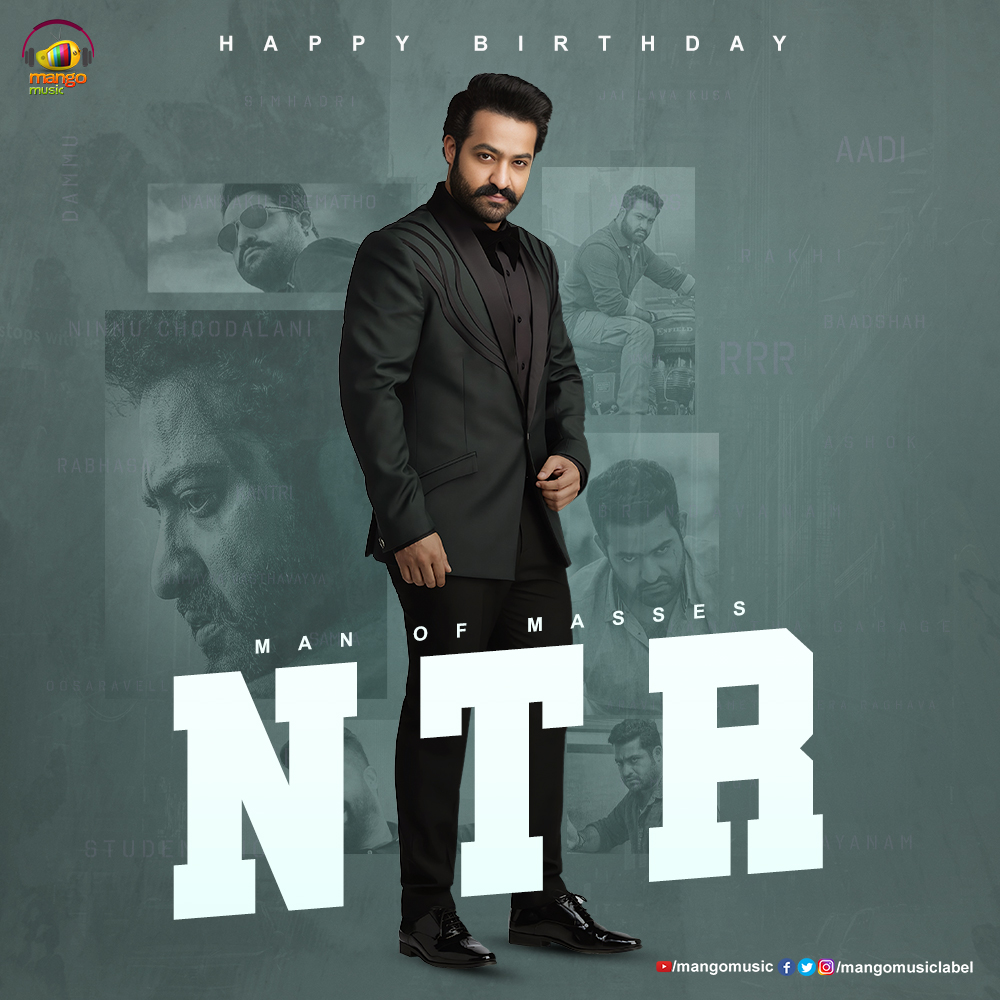 Wishing a very Happy Birthday to the True icon of the silver screen a day as legendary as your talent. 🌟🎬 #NTR #HBDNTR #MangoMusic #HappyBirthday #jrntr