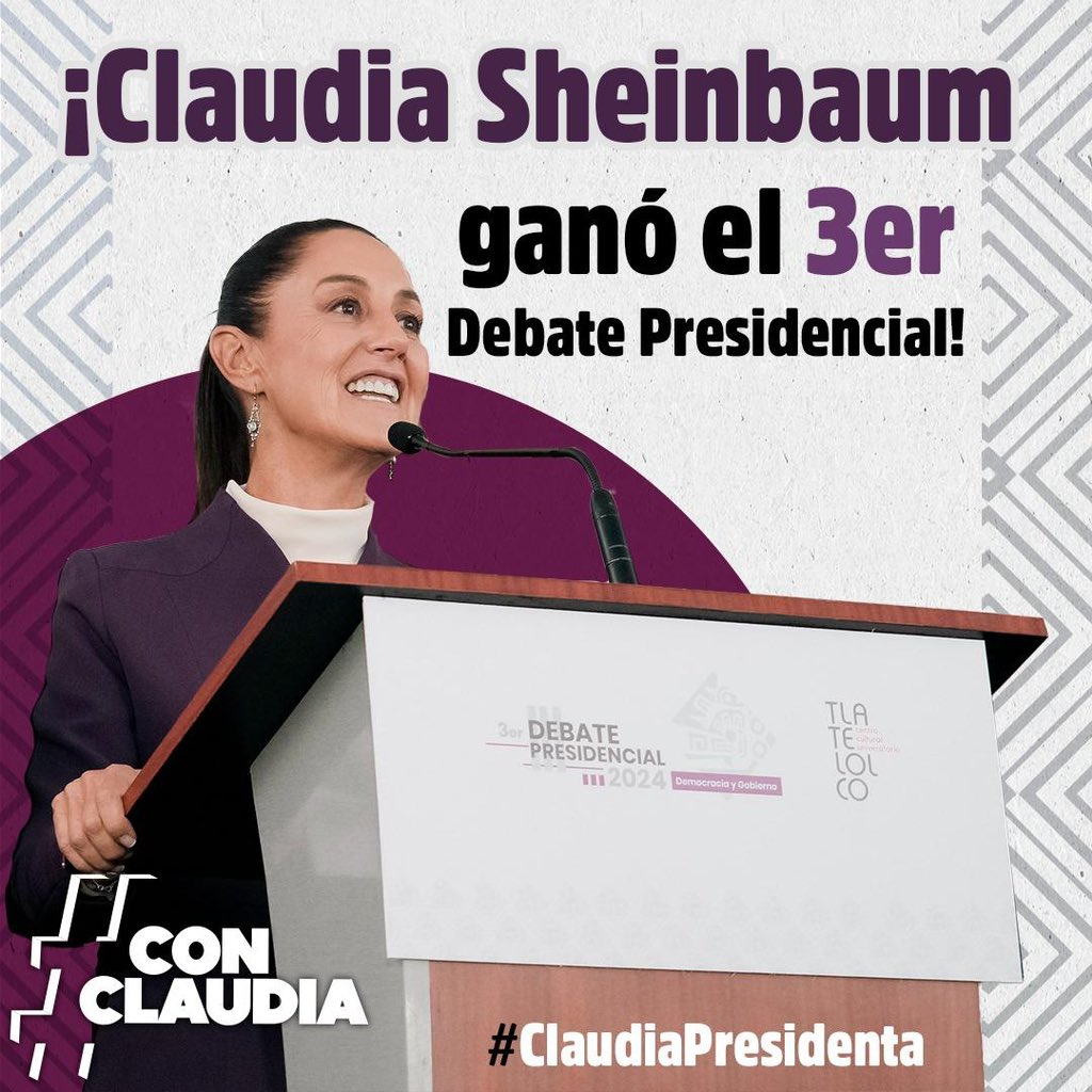 ¡Ganamos el debate! Muy pronto una mujer preparada, humana y empática guiará el rumbo de nuestro país: #ClaudiaPresidenta. 🫰🏼✨

Este 2 de junio, ¡#VotaMorena! 🗳️