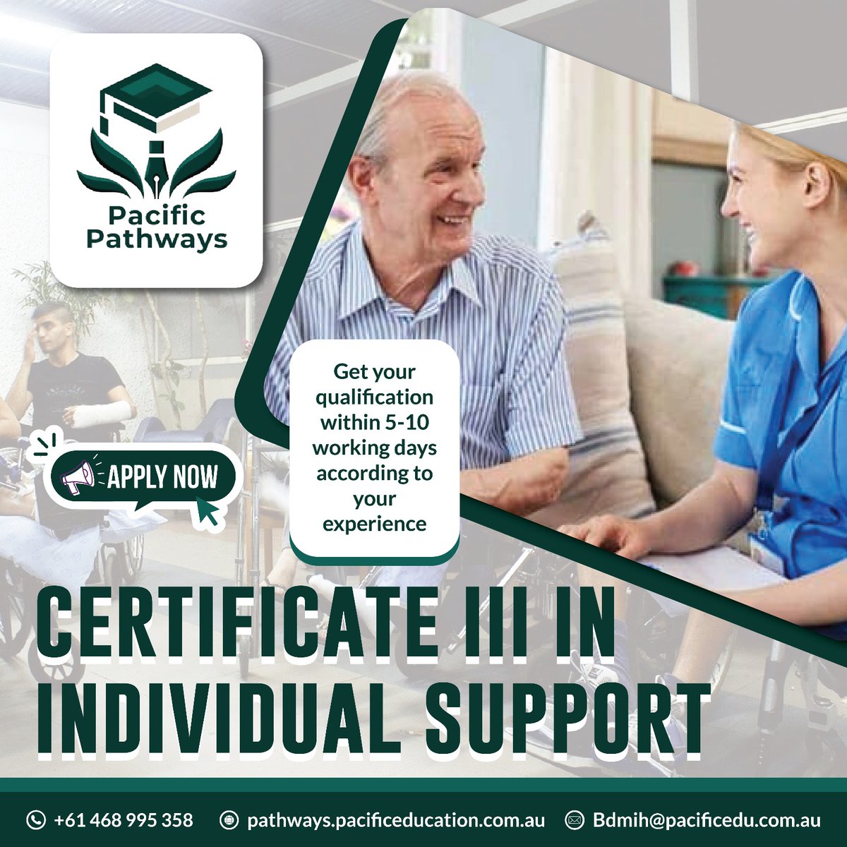 'Transform your hands-on experience into a formal qualification with our RPL for Certificate III in Individual Support. Contact Us:
Call: 468 995 358
EMail: Bdmih@pacificedu.com.au 
#australia #certicertificate #Wolves #pacific_pathways #certificate #RPL #IndividualSupport
