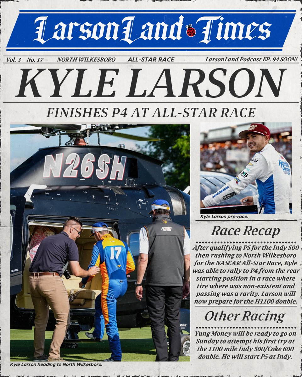 LarsonLand Times - Vol. 3 No.17 'All-Star Race'

#kylelarson #Nascar #nascarcupseries #larson #hendrickmotorsports #kylelarsonracing #NorthWilkesboro