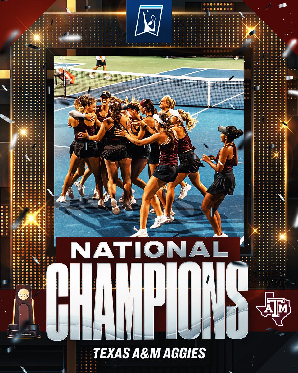 NCAA Tennis (@ncaatennis) on Twitter photo FOR THE FIRST TIME IN SCHOOL HISTORY, <a href="/AggieWTEN/">Texas A&M Women's Tennis</a> ARE THE NATIONAL CHAMPIONS👍🏆
<a href="/12thMan/">Texas A&M Athletics</a> | #NCAATennis FOR THE FIRST TIME IN SCHOOL HISTORY, <a href="/AggieWTEN/">Texas A&M Women's Tennis</a> ARE THE NATIONAL CHAMPIONS👍🏆
<a href="/12thMan/">Texas A&M Athletics</a> | #NCAATennis