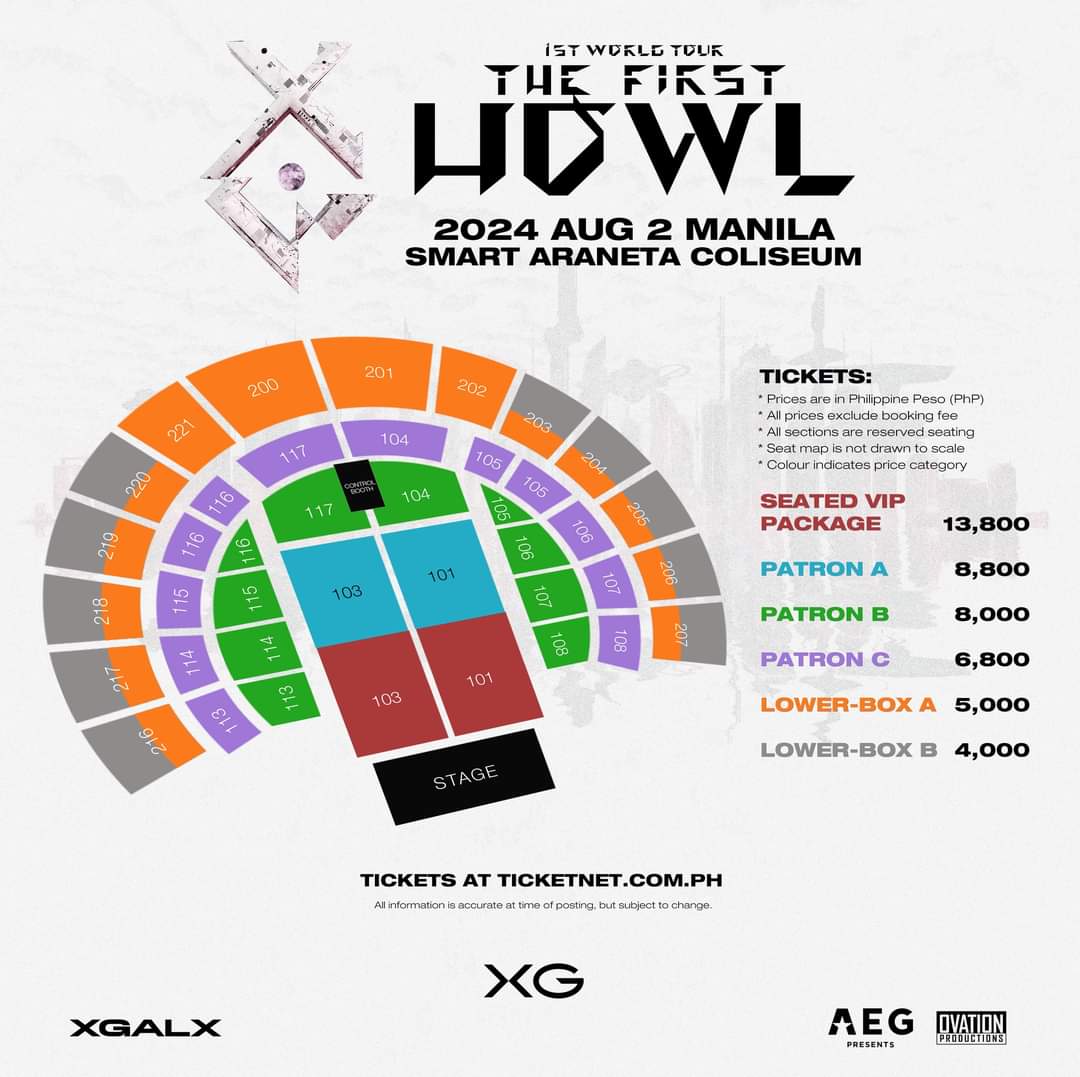 Ticket prices for XG live in Manila range from P4000 - P13800 and will go on sale May 24 at TicketNet more details via @ovationprod.