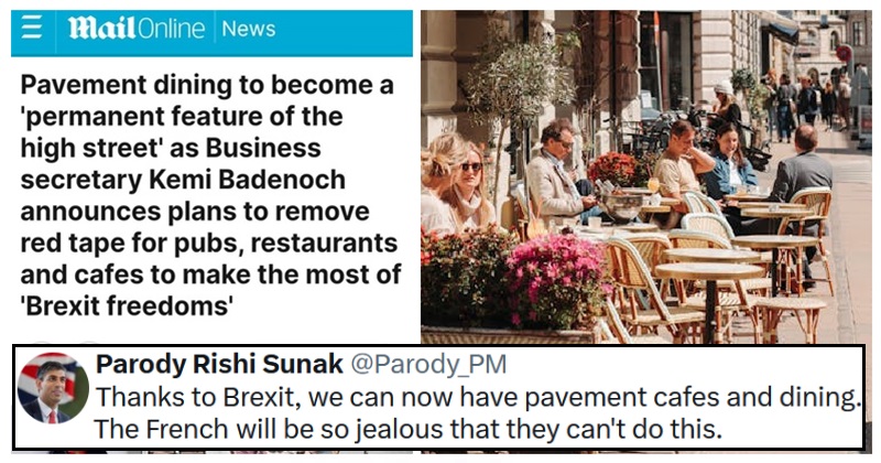 The latest Brexit benefit is …pavement cafes. 19 tasty takedowns. thepoke.com/2024/05/20/lat…