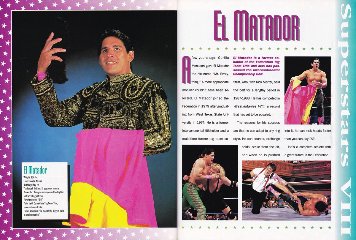 Profile of El Matador from the 1993 WWF Superstars VIII Magazine! #WWF #WWE #Wrestling #TitoSantana