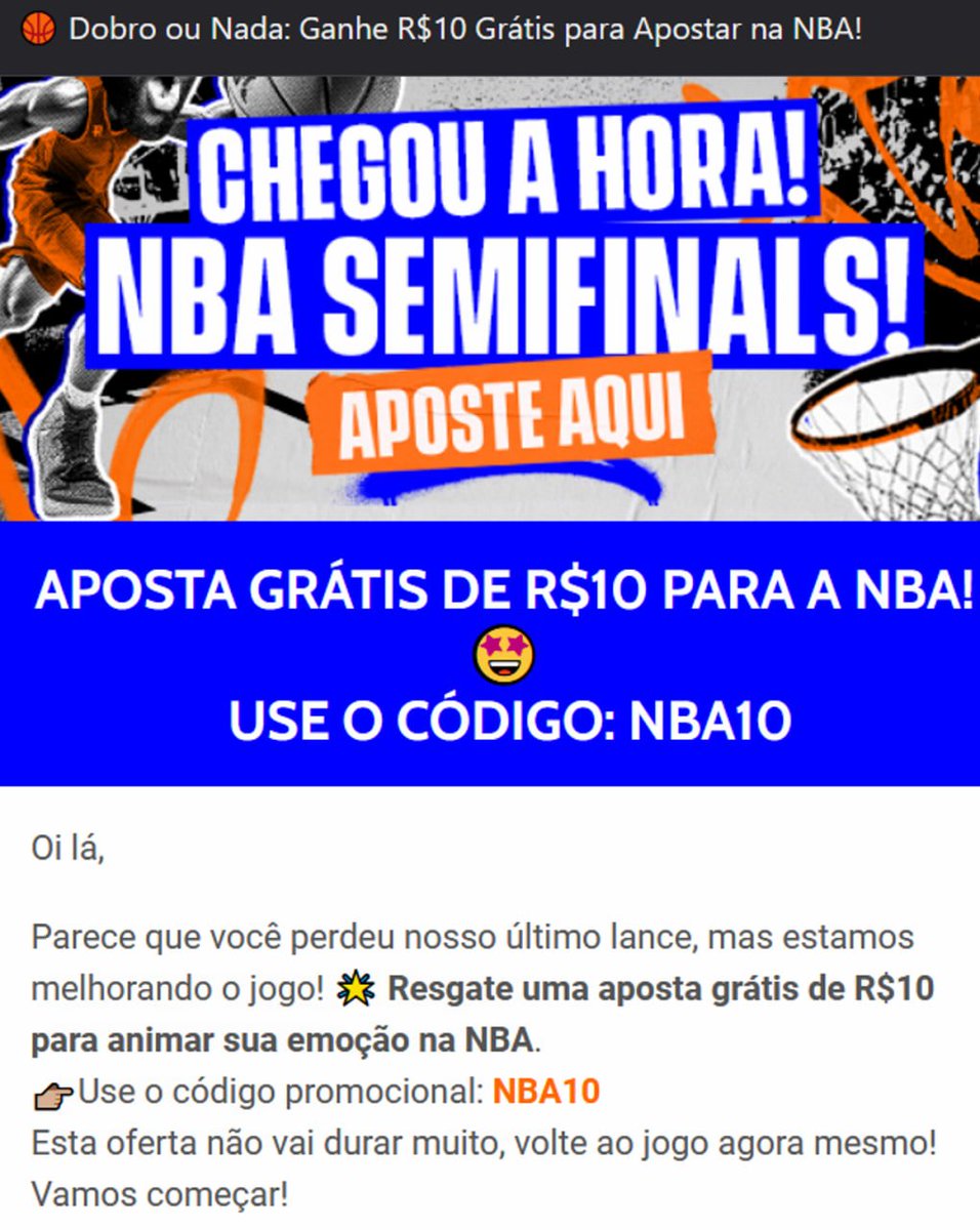 Quem tem conta na Rivalry confere o e-mail de vocês ou tenta botar esse código pra receber essa aposta grátis.

Quem não tem conta lá ainda, já cria que sempre mandam muita promoção boa e aposta grátis.
LINK NOS COMENTÁRIOS