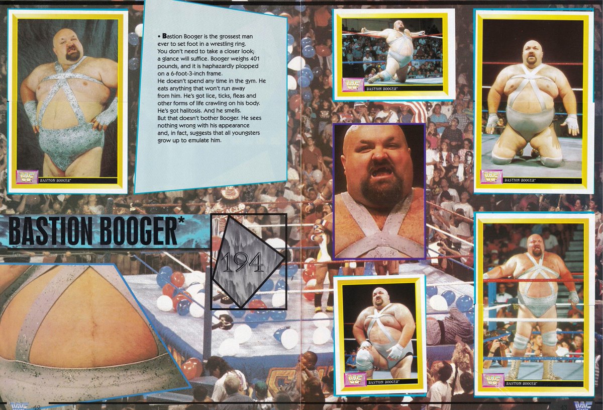 Bastion Booger section from the 1993/94 Merlin WWF Sticker Album. 🍗 #WWF #WWE #Wrestling #BastionBooger